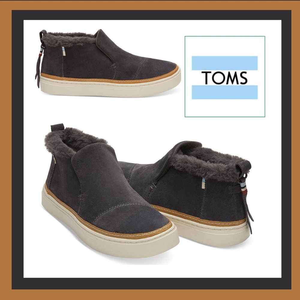 NWT TOMS Paxton Suede Super Soft Faux Fur Lined Mid Sneakers in Dark Grey Sz 9